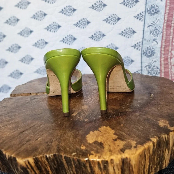 Kate Spade Italian Vintage 70s Dress Slide Green Iridescent Shimmer Heels 5 - Picture 6 of 11